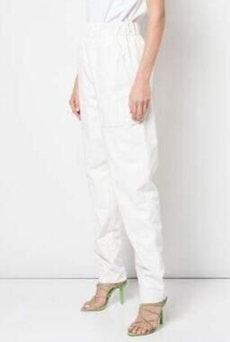 Tibi Faux Leather Pull-on White Pant, Size S